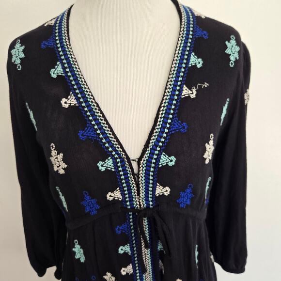Free People Stargazer Mini Dress Embroidered Boho Festival Black Women XS - Picture 5 of 12